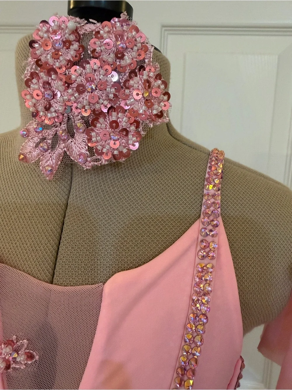 Lyrical Dance Costume Pink Sequin Floral Appliqué Dance Leotard